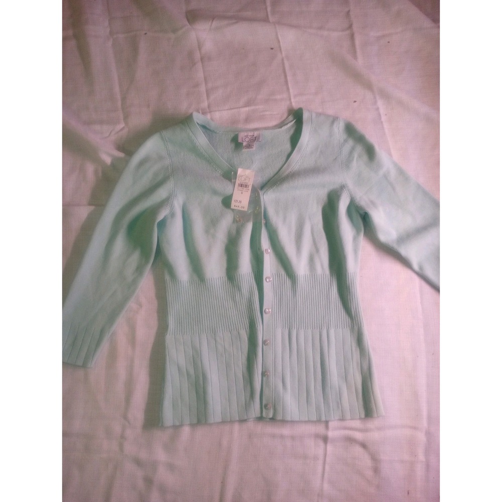 Loft Sweater Button Short Crop Baby Blue Knit‎ Cotton Nwt Small